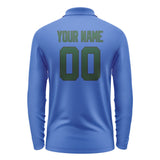 Custom Sky Blue Green Long Sleeve Polo Shirt