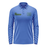 Custom Sky Blue Green Long Sleeve Polo Shirt