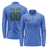 Custom Sky Blue Green Long Sleeve Polo Shirt