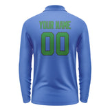 Custom Sky Blue Emerald Green Long Sleeve Polo Shirt