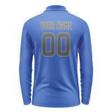 Custom Sky Blue Dark Grey Long Sleeve Polo Shirt