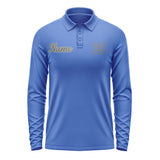 Custom Sky Blue Dark Grey Long Sleeve Polo Shirt