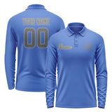 Custom Sky Blue Dark Grey Long Sleeve Polo Shirt