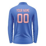 Custom Sky Blue Light Pink Long Sleeve Polo Shirt