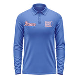 Custom Sky Blue Light Pink Long Sleeve Polo Shirt