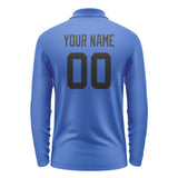 Custom Sky Blue Black Long Sleeve Polo Shirt
