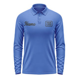 Custom Sky Blue Black Long Sleeve Polo Shirt