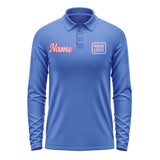 Custom Sky Blue Light Pink Long Sleeve Polo Shirt