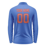 Custom Sky Blue Copper Rose Long Sleeve Polo Shirt