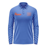 Custom Sky Blue Copper Rose Long Sleeve Polo Shirt