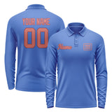 Custom Sky Blue Copper Rose Long Sleeve Polo Shirt