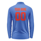Custom Sky Blue Orange Red Long Sleeve Polo Shirt