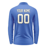 Custom Sky Blue Cream Long Sleeve Polo Shirt