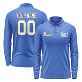 Custom Sky Blue Cream Long Sleeve Polo Shirt
