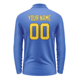 Custom Sky Blue Gold Long Sleeve Polo Shirt