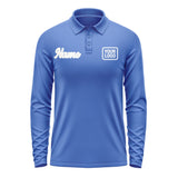 Custom Sky Blue White Long Sleeve Polo Shirt