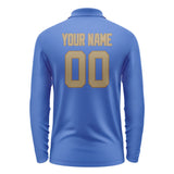 Custom Sky Blue Light Khaki Long Sleeve Polo Shirt