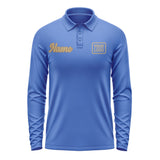 Custom Sky Blue Light Khaki Long Sleeve Polo Shirt