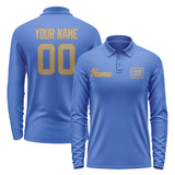 Custom Sky Blue Light Khaki Long Sleeve Polo Shirt