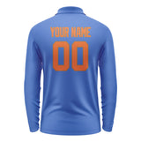 Custom Sky Blue Orange Long Sleeve Polo Shirt