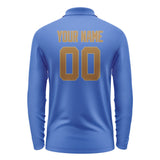 Custom Sky Blue Khaki Long Sleeve Polo Shirt