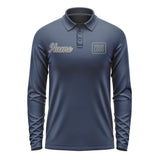 Custom Blue Dark Grey Long Sleeve Polo Shirt