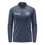 Custom Blue Light Blue Long Sleeve Polo Shirt