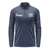Custom Blue Cream Long Sleeve Polo Shirt