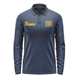 Custom Blue Gold Long Sleeve Polo Shirt