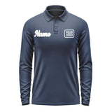 Custom Blue White Long Sleeve Polo Shirt