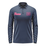 Custom Blue Pink Long Sleeve Polo Shirt