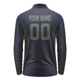 Custom Navy Dark Grey Long Sleeve Polo Shirt