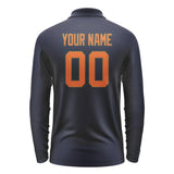Custom Navy Orange Long Sleeve Polo Shirt