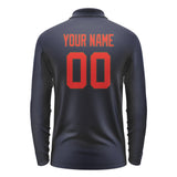 Custom Navy Orange Red Long Sleeve Polo Shirt