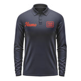 Custom Navy Orange Red Long Sleeve Polo Shirt
