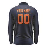 Custom Navy Orange Long Sleeve Polo Shirt