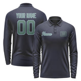 Custom Navy Blue Green Long Sleeve Polo Shirt