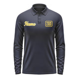 Custom Navy Gold Long Sleeve Polo Shirt