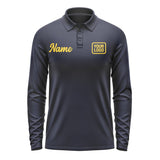 Custom Navy Gold Long Sleeve Polo Shirt