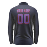 Custom Navy Light Purple Long Sleeve Polo Shirt