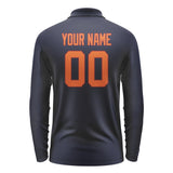 Custom Navy Orange Long Sleeve Polo Shirt