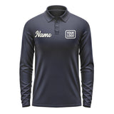 Custom Navy Cream Long Sleeve Polo Shirt