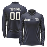Custom Navy Cream Long Sleeve Polo Shirt