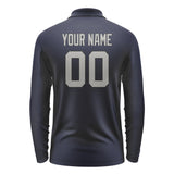 Custom Navy Gray Long Sleeve Polo Shirt