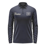 Custom Navy Gray Long Sleeve Polo Shirt
