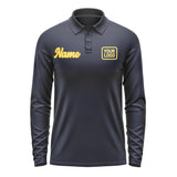 Custom Navy Light Yellow Long Sleeve Polo Shirt