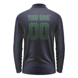 Custom Navy Green Long Sleeve Polo Shirt