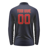 Custom Navy Red Long Sleeve Polo Shirt