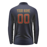 Custom Navy Coral Red Long Sleeve Polo Shirt