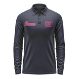 Custom Navy Pink Long Sleeve Polo Shirt